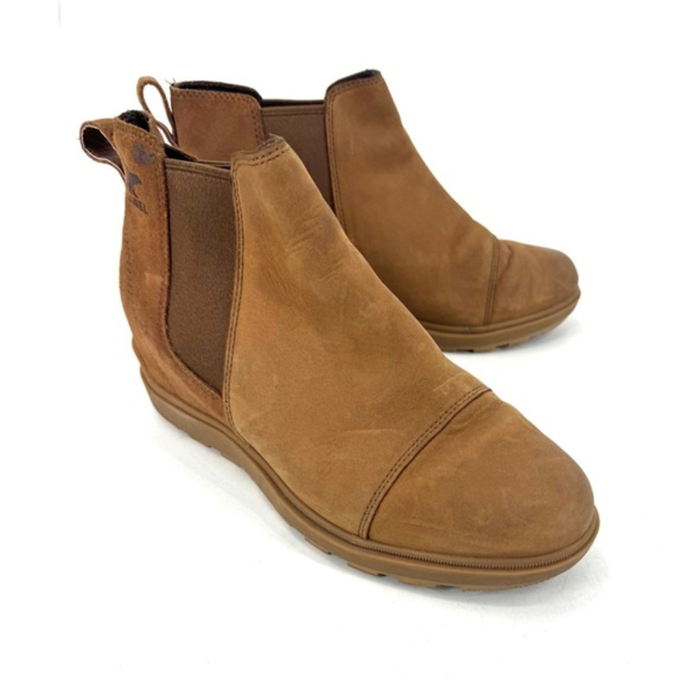 Sorel Emelie II‎ Chelsea Boots Tobacco Brown Leather Suede Ankle 9